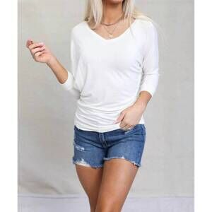 NEW SHOP BASIC ava dolman sleeve side shirring top in off white
